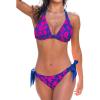 imageCUPSHE Womens Bikini Set Two Piece Swimsuits V Neck Halter Strap Back Hook Bathing Suit Mid Rise Side Tie SwimwearPurpleMagenta Floral