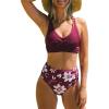 imageCUPSHE Womens Bikini Sets High Waisted Two Piece Swimsuit V Neck Front Wrap Adjustable Straps Ruched Bottom SwimwearBurgandy Red  Floral