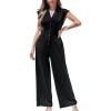 imageCUPSHE Womens Cap Sleeve Jumpsuits Dressy One Piece V Neck Buttons Down Collar Wide Leg Pants JumpsuitBlack