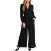 imageCUPSHE Womens Lantern Long Sleeve Dressy Jumpsuit V Neck Wide Leg Pants One Piece Romper Outfits with PocketsBlack