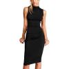 imageCUPSHE Womens Party Dresses Sleeveless Knit Fitted High Neck Pleated Fall Outfit Casual Cocktail Wedding Guest DressBlack