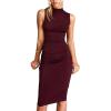 imageCUPSHE Womens Party Dresses Sleeveless Knit Fitted High Neck Pleated Fall Outfit Casual Cocktail Wedding Guest DressBurgundy