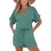 imageCUPSHE Womens Romper Knit V Neck Short Sleeves Drawstring Waist Straight leg Outfit Casual DressyTeal Green