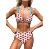 imageCUPSHE Womens Two Piece Bikini Sets High Waisted V Neck Bathing Suits Stitching Back Self Tie Wide Adjustable StrapsBlueRed Floral