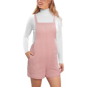 imageCUPSHE Casual Cotton Loose Rompers Fit Summer Pockets Sleeveless Wide Strap Square Neck OutfitPink