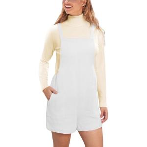 imageCUPSHE Casual Cotton Loose Rompers Fit Summer Pockets Sleeveless Wide Strap Square Neck OutfitWhite