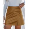 imageCUPSHE Skirts Women Faux Leather Mini Skirt Slit High Waist Bodycon Skort Wrap Notched Hem Casual VacationBrown