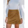 imageCUPSHE Skirts Women Faux Leather Mini Skirt Slit High Waist Bodycon Skort Wrap Notched Hem Casual VacationBrown