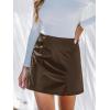 imageCUPSHE Skirts Women Faux Leather Mini Skirt Slit High Waist Bodycon Skort Wrap Notched Hem Casual VacationCoffee