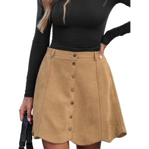 imageCUPSHE Skirt Women Button Front Mini Skirts Aline Shorts Casual VacationCamel Brown