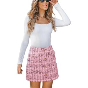 imageCUPSHE Women Mini Plaid Skirts Tweed High Waist Bodycon Pencil Hem Fall Winter Dressy Outfits ShortsPink