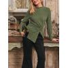 imageCUPSHE Womens Long Sleeve Fitted TShirt Mock Neck Casual Commuter Tops Side Slit Asymmetric Hem Solid ShirtGreen