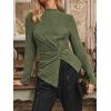 imageCUPSHE Womens Long Sleeve Fitted TShirt Mock Neck Casual Commuter Tops Side Slit Asymmetric Hem Solid ShirtGreen