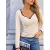 imageCUPSHE Womens Sweetheart Neckline Top Color Block Long Sleeve T Shirts Ribbed Knit Tee TopsBeige