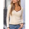 imageCUPSHE Womens Sweetheart Neckline Top Color Block Long Sleeve T Shirts Ribbed Knit Tee TopsBeige