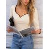 imageCUPSHE Womens Sweetheart Neckline Top Color Block Long Sleeve T Shirts Ribbed Knit Tee TopsBeige