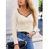 imageCUPSHE Womens Sweetheart Neckline Top Color Block Long Sleeve T Shirts Ribbed Knit Tee TopsBeige