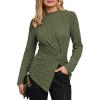 imageCUPSHE Womens Long Sleeve Fitted TShirt Mock Neck Casual Commuter Tops Side Slit Asymmetric Hem Solid ShirtGreen