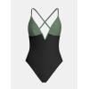 imageCUPSHE Women Swimsuit One Piece Bathing Suit Deep V Neck Crisscross Back Adjustable StrapGreenBlack