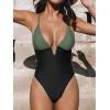 imageCUPSHE Women Swimsuit One Piece Bathing Suit Deep V Neck Crisscross Back Adjustable StrapGreenBlack