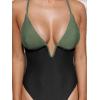 imageCUPSHE Women Swimsuit One Piece Bathing Suit Deep V Neck Crisscross Back Adjustable StrapGreenBlack