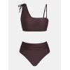 imageCUPSHE Womens Bikini Sets Two Piece Swimsuit High Waisted Drawstring Asymmetrical Neck Shirred Bathing SuitsBrick Brown