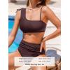 imageCUPSHE Womens Bikini Sets Two Piece Swimsuit High Waisted Drawstring Asymmetrical Neck Shirred Bathing SuitsBrick Brown