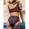 imageCUPSHE Womens Bikini Sets Two Piece Swimsuit High Waisted Drawstring Asymmetrical Neck Shirred Bathing SuitsBrick Brown