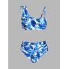 imageCUPSHE Womens Bikini Sets Two Piece Swimsuit High Waisted Drawstring Asymmetrical Neck Shirred Bathing SuitsWhiteBlue Tropical