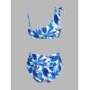 imageCUPSHE Womens Bikini Sets Two Piece Swimsuit High Waisted Drawstring Asymmetrical Neck Shirred Bathing SuitsWhiteBlue Tropical