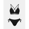 imageCUPSHE Womens Bikini Sets V Neck Textured Crisscross Back Lace Trim Bathing Suit Side Drawstring Low RiseBlack