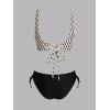 imageCUPSHE Womens Bikini Swimsuit Front Cross Lace Up Two Piece Bathing SuitBlackBeige Geo