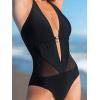 imageCUPSHE Womens Plunging Hater One Piece Ruched Mesh Panel Swimsuit Deep V Neck Open Back Bathing SuitBlack