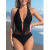 imageCUPSHE Womens Plunging Hater One Piece Ruched Mesh Panel Swimsuit Deep V Neck Open Back Bathing SuitBlack