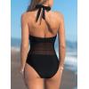 imageCUPSHE Womens Plunging Hater One Piece Ruched Mesh Panel Swimsuit Deep V Neck Open Back Bathing SuitBlack