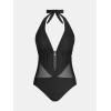 imageCUPSHE Womens Plunging Hater One Piece Ruched Mesh Panel Swimsuit Deep V Neck Open Back Bathing SuitBlack