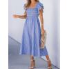 imageCUPSHE Womens Summer Dress Square Neck Striped Smocked Dress Ruffled Cap Sleeves Dress A Line Maxi Formal DressBlue Striped