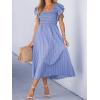 imageCUPSHE Womens Summer Dress Square Neck Striped Smocked Dress Ruffled Cap Sleeves Dress A Line Maxi Formal DressBlue Striped