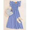 imageCUPSHE Womens Summer Dress Square Neck Striped Smocked Dress Ruffled Cap Sleeves Dress A Line Maxi Formal DressBlue Striped