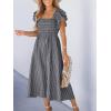 imageCUPSHE Womens Summer Dress Square Neck Striped Smocked Dress Ruffled Cap Sleeves Dress A Line Maxi Formal DressGrey