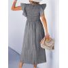 imageCUPSHE Womens Summer Dress Square Neck Striped Smocked Dress Ruffled Cap Sleeves Dress A Line Maxi Formal DressGrey