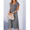 imageCUPSHE Womens Summer Dress Square Neck Striped Smocked Dress Ruffled Cap Sleeves Dress A Line Maxi Formal DressGrey