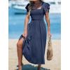 imageCUPSHE Womens Summer Dress Square Neck Striped Smocked Dress Ruffled Cap Sleeves Dress A Line Maxi Formal DressNavy Blue