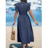 imageCUPSHE Womens Summer Dress Square Neck Striped Smocked Dress Ruffled Cap Sleeves Dress A Line Maxi Formal DressNavy Blue