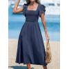 imageCUPSHE Womens Summer Dress Square Neck Striped Smocked Dress Ruffled Cap Sleeves Dress A Line Maxi Formal DressNavy Blue