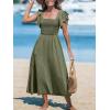 imageCUPSHE Womens Summer Dress Square Neck Striped Smocked Dress Ruffled Cap Sleeves Dress A Line Maxi Formal DressOlive Green