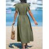 imageCUPSHE Womens Summer Dress Square Neck Striped Smocked Dress Ruffled Cap Sleeves Dress A Line Maxi Formal DressOlive Green