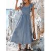 imageCUPSHE Womens Summer Dress Square Neck Striped Smocked Dress Ruffled Cap Sleeves Dress A Line Maxi Formal DressSteel Blue