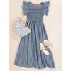 imageCUPSHE Womens Summer Dress Square Neck Striped Smocked Dress Ruffled Cap Sleeves Dress A Line Maxi Formal DressSteel Blue