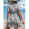 imageCUPSHE Womens Swimsuit Coverup Dress Short Sleeve Casual Summer Printed Beach Cover Ups SundressBlack Geometric
